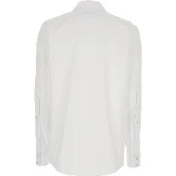 White Shirt with Pointed Collar with Tie Detail and Horsebit in Cotton Woman