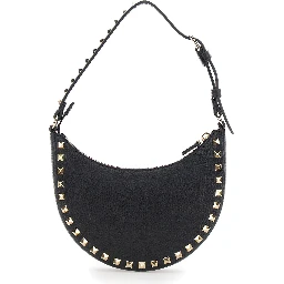 Rockstud Black Mini Bag with Rockstud Embellishments and Adjustable Shoulder Strap in Grained Leather Woman