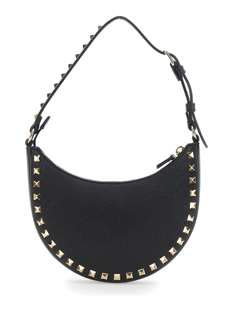 Rockstud Black Mini Bag with Rockstud Embellishments and Adjustable Shoulder Strap in Grained Leather Woman alternative