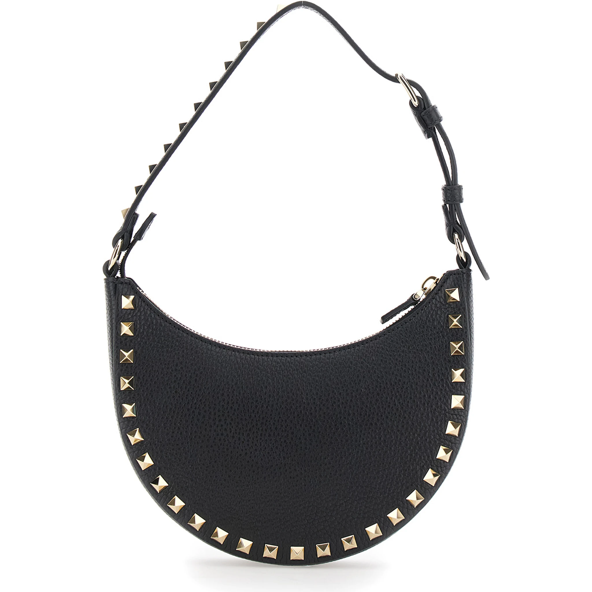Rockstud Black Mini Bag with Rockstud Embellishments and Adjustable Shoulder Strap in Grained Leather Woman
