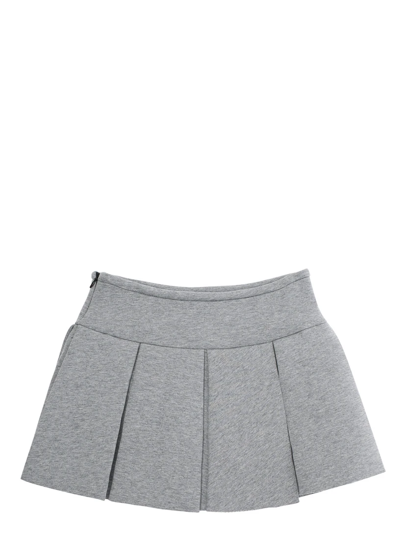 Grey Pleated Skirt with Logo on Front in Cotton Girl