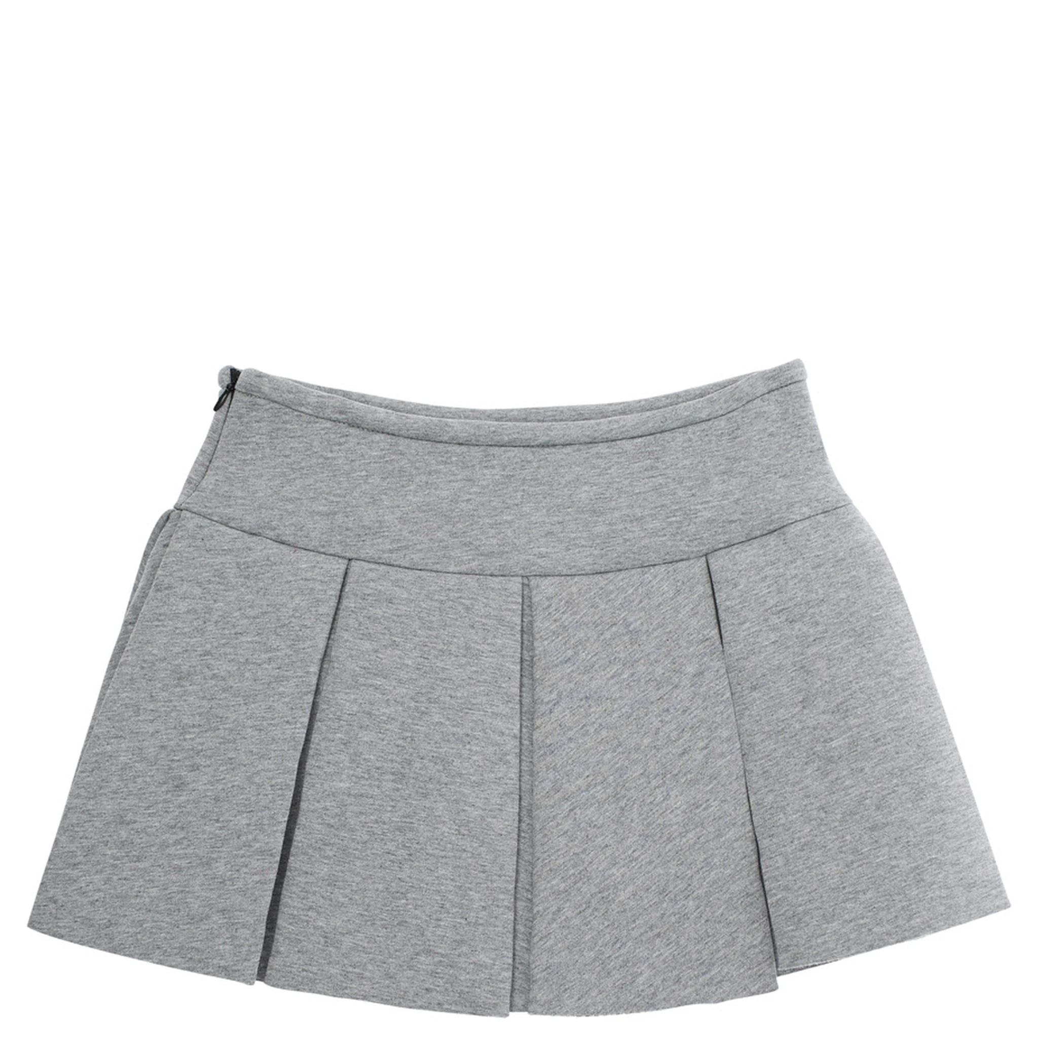 Grey Pleated Skirt with Logo on Front in Cotton Girl
