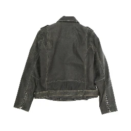 Black Jacket with Distressed Effect and Logo on Front in Leather Boy