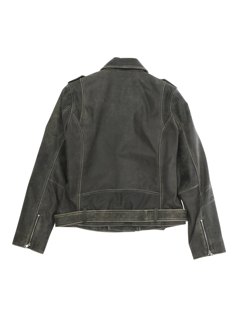 Black Jacket with Distressed Effect and Logo on Front in Leather Boy