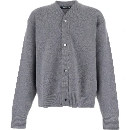 Grey V-Neck Cardigan with Dropped Shoulders in Cotton Man