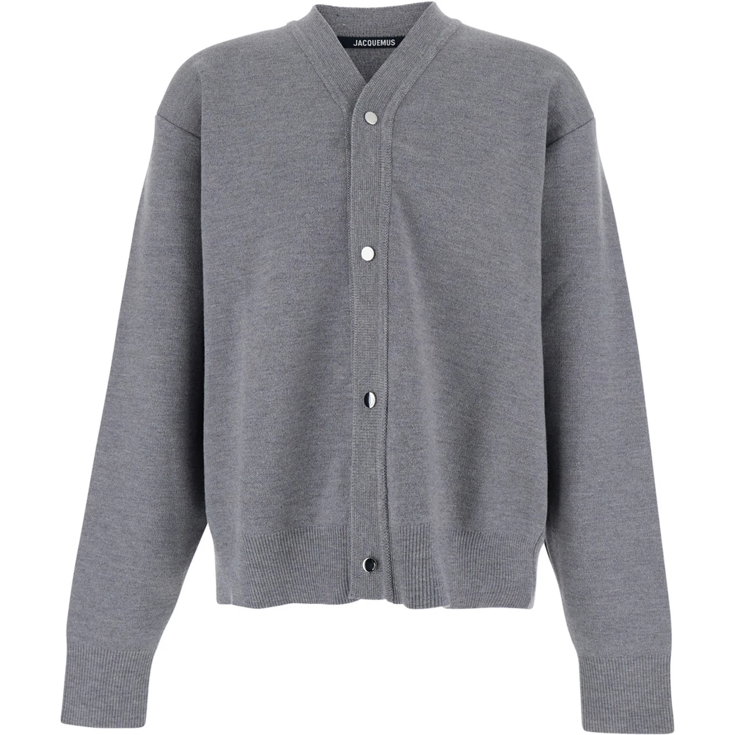 Grey V-Neck Cardigan with Dropped Shoulders in Cotton Man
