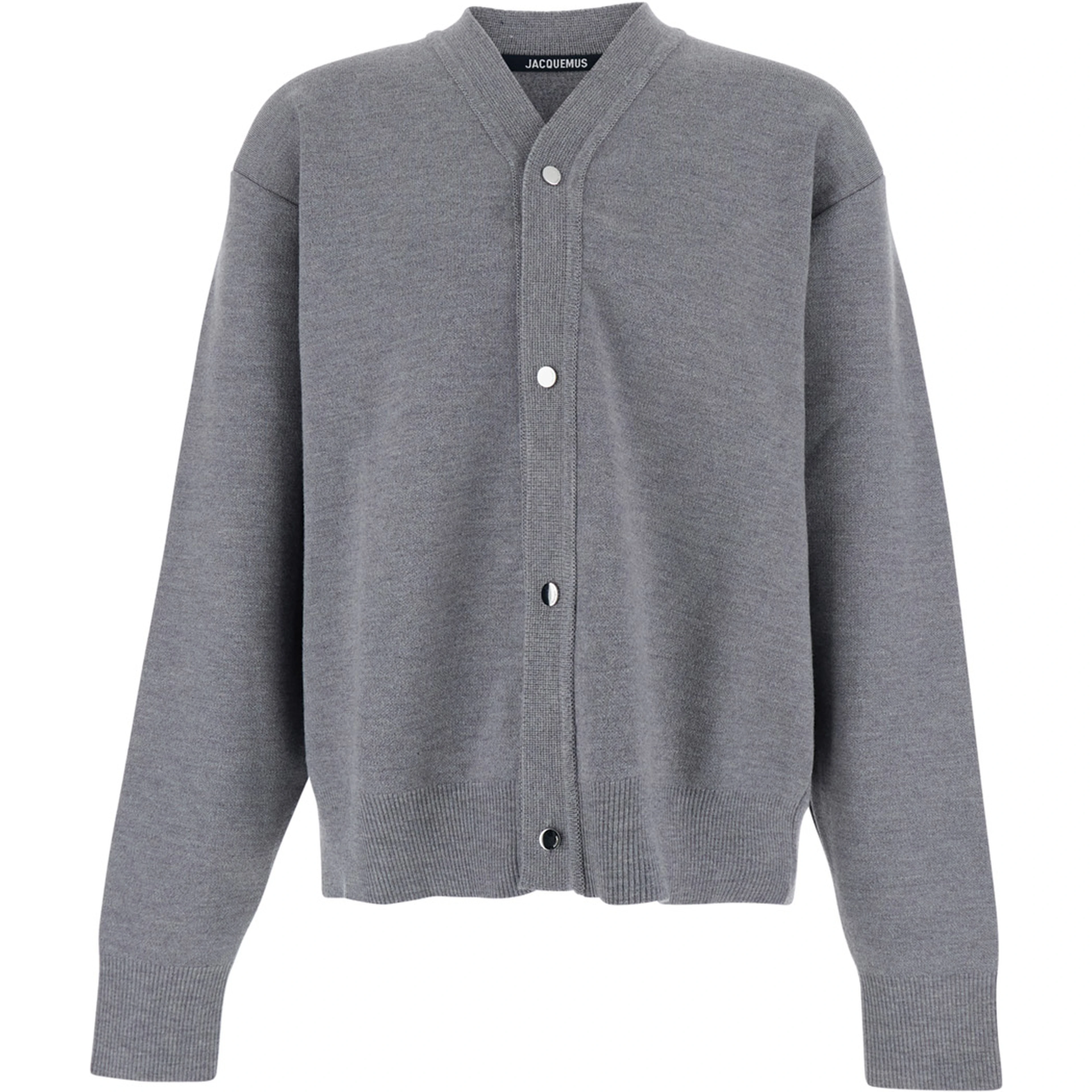 Grey V-Neck Cardigan with Dropped Shoulders in Cotton Man
