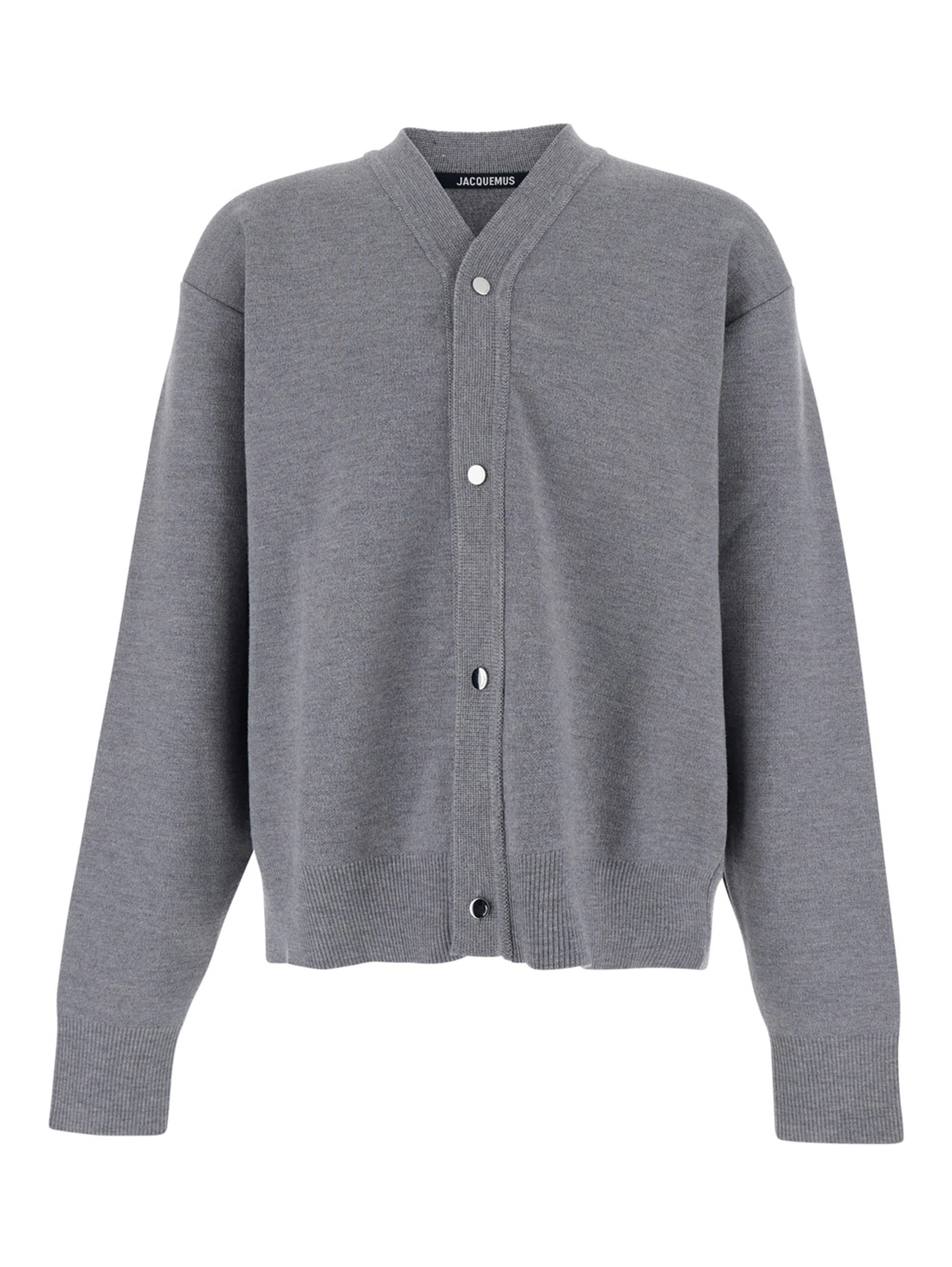 Grey V-Neck Cardigan with Dropped Shoulders in Cotton Man