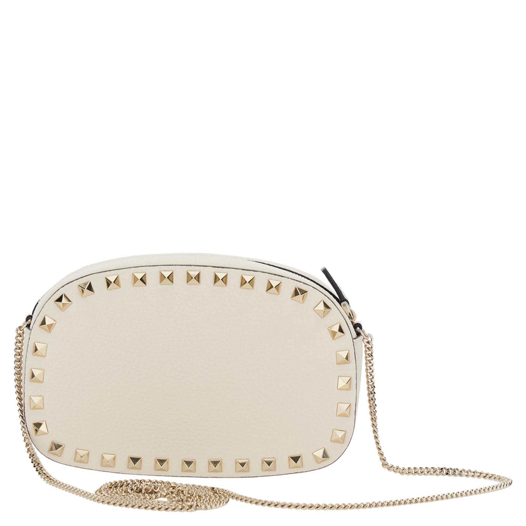 Rockstud White Mini Bag with Chain-Link Shoulder Strap and Rockstud Embellishments in Grained Leather Woman