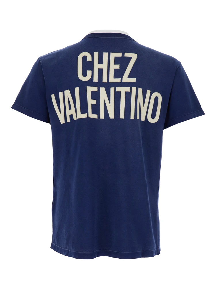 تيشيرت أزرق برقبة دائرية وشعار مطبوع على الظهر، مصنوع من القطن الرجالي alternative