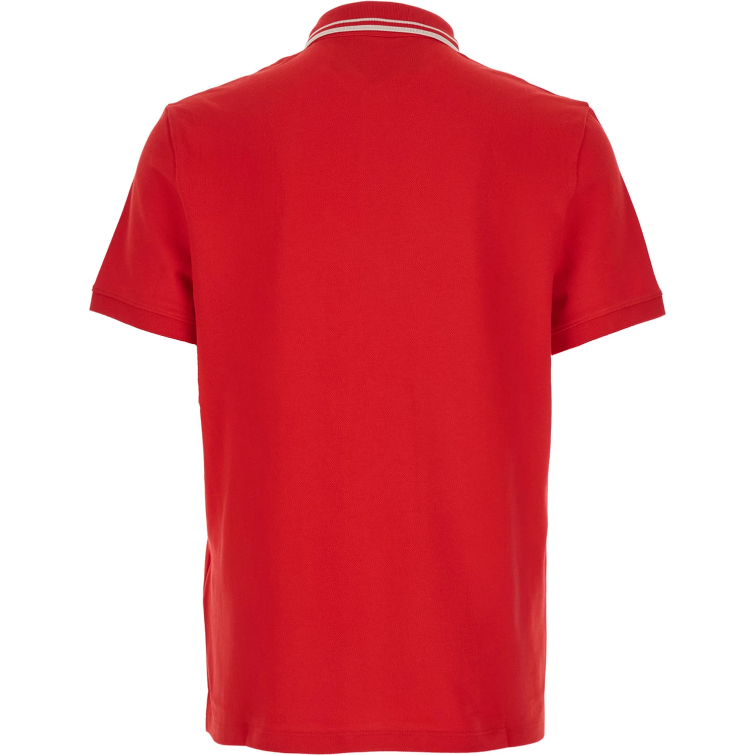 Red Polo Shirt with Classic Collar with Stirped Detail and Logo Patch on the Front in Cotton Piquet Man