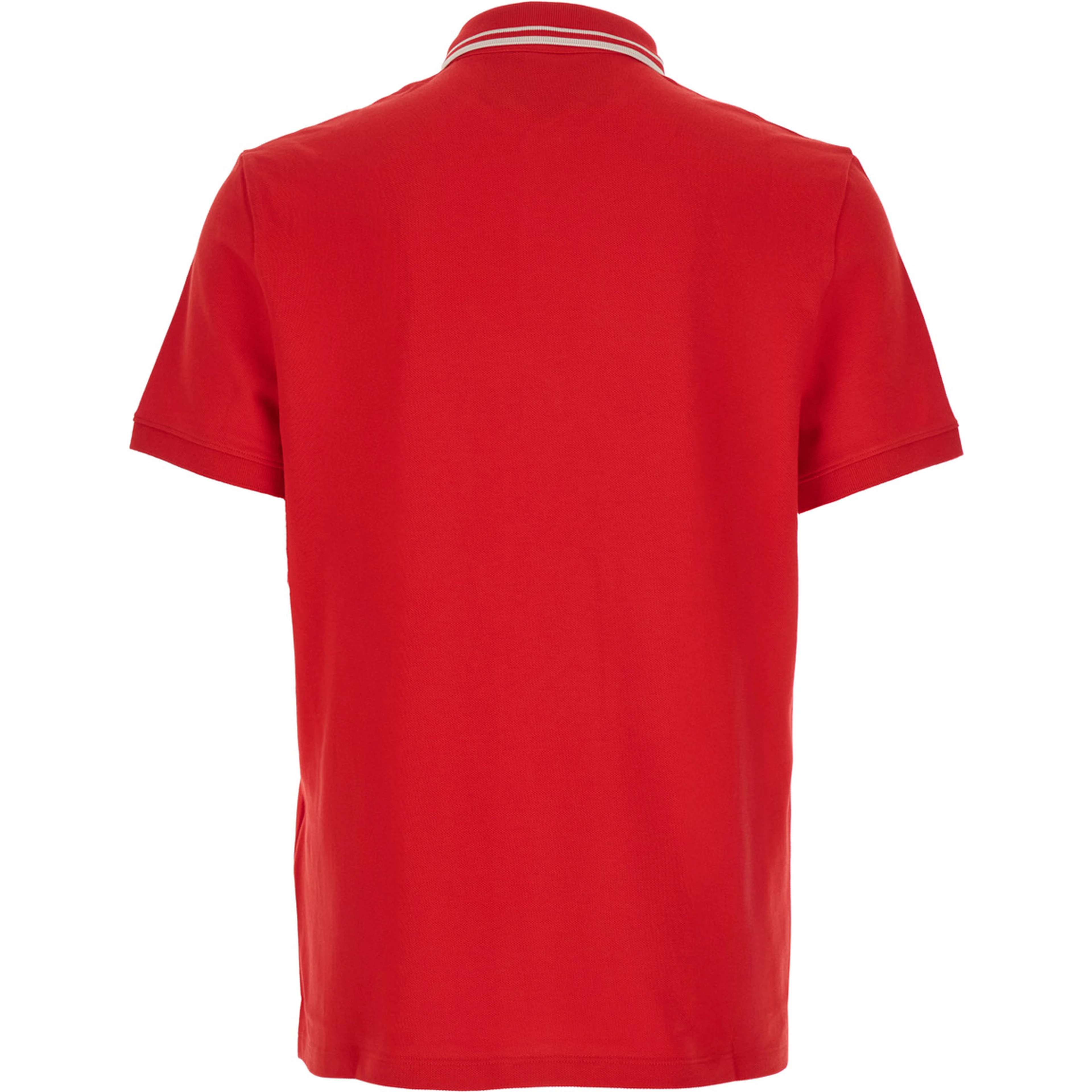 Red Polo Shirt with Classic Collar with Stirped Detail and Logo Patch on the Front in Cotton Piquet Man