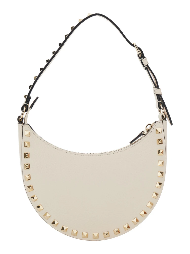 Rockstud White Mini Bag with Rockstud Embellishments and Adjustable Shoulder Strap in Grained Leather Woman alternative