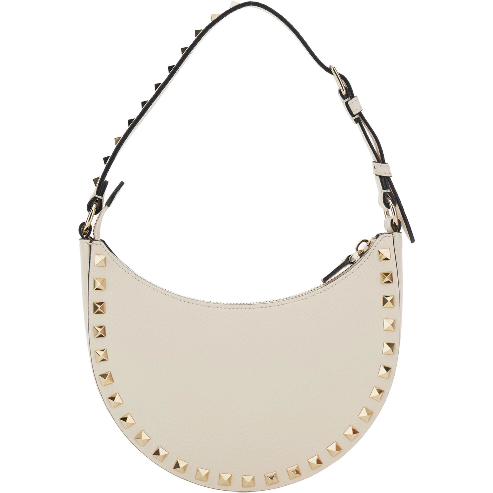 Rockstud White Mini Bag with Rockstud Embellishments and Adjustable Shoulder Strap in Grained Leather Woman