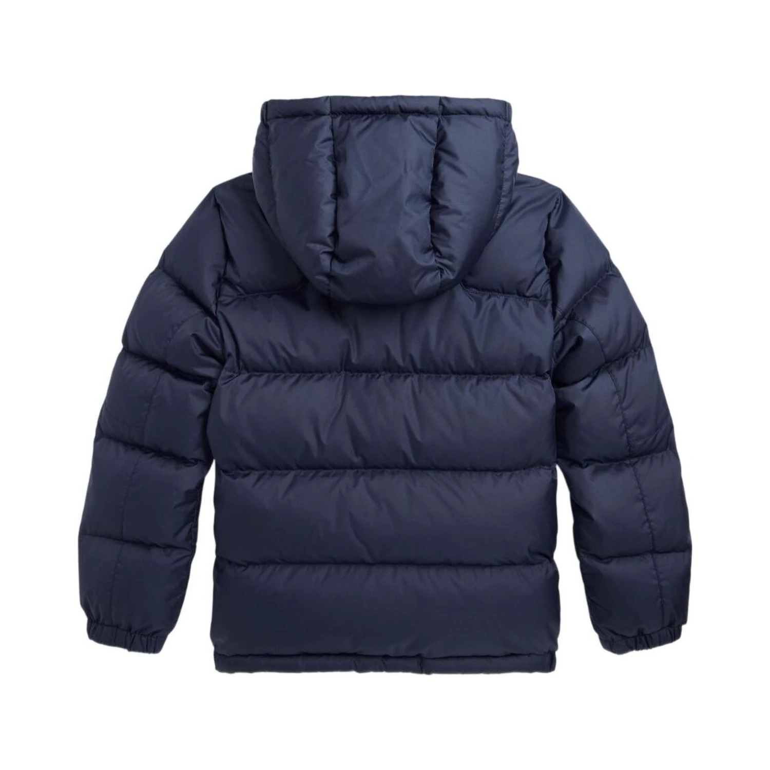 Blue Down Jacket with Fixed Hood and Pony Logo on the Front in Tech Fabric Boy