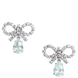 Blue Earings with Bow Charm and Pendent Droplet Detail in Brass Blend Woman