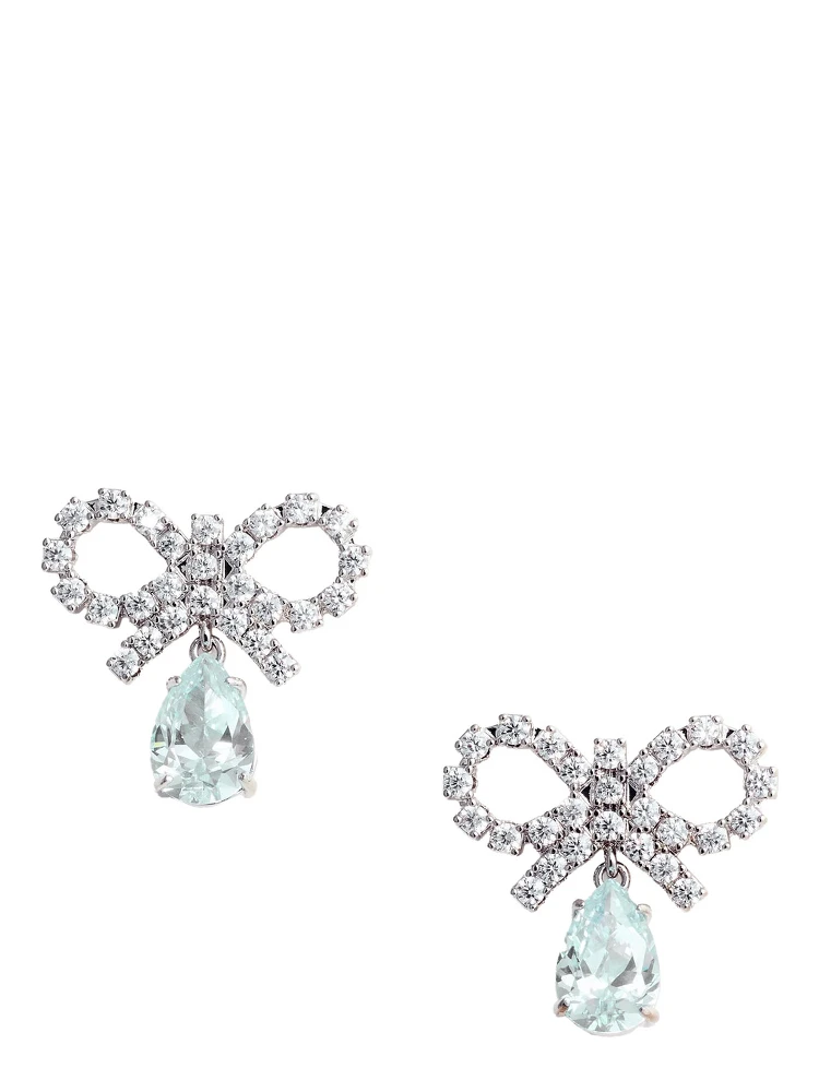 Blue Earings with Bow Charm and Pendent Droplet Detail in Brass Blend Woman