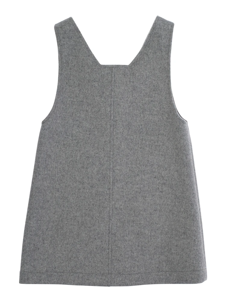 Grey Sleeveless Dress with Logo Embroidery on the Front in Wool Blend Girl alternative