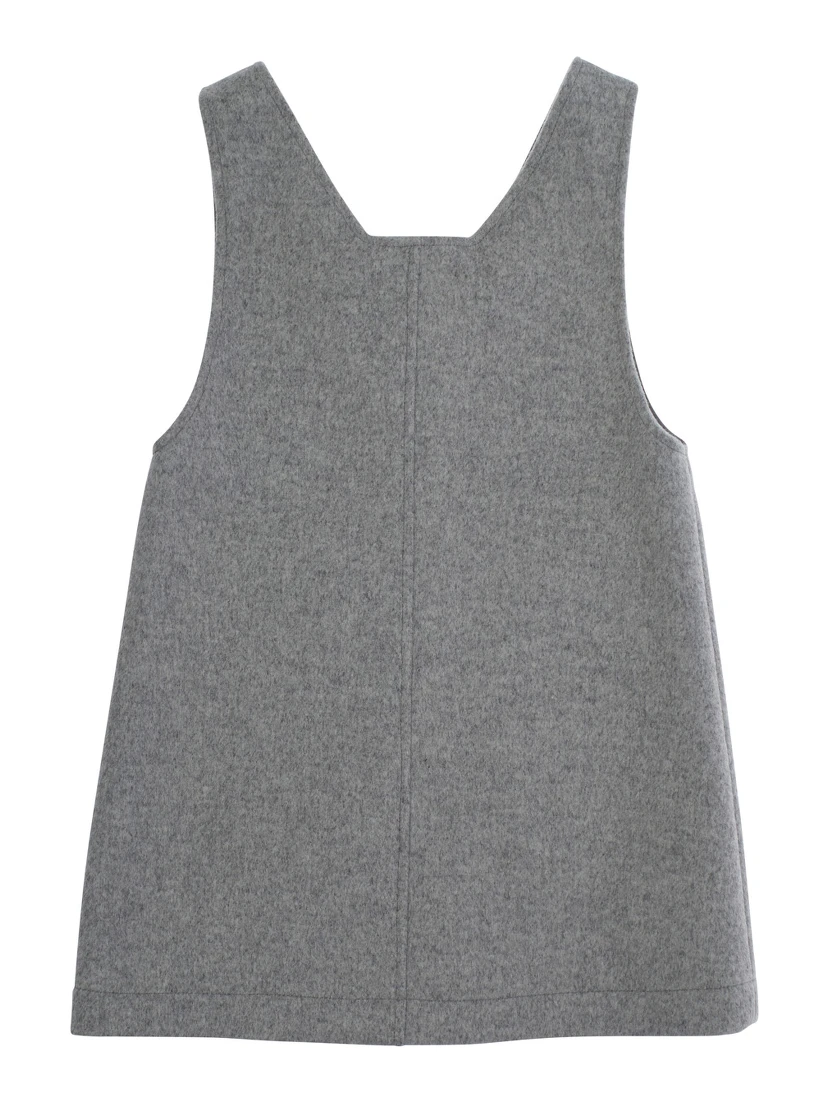 Grey Sleeveless Dress with Logo Embroidery on the Front in Wool Blend Girl