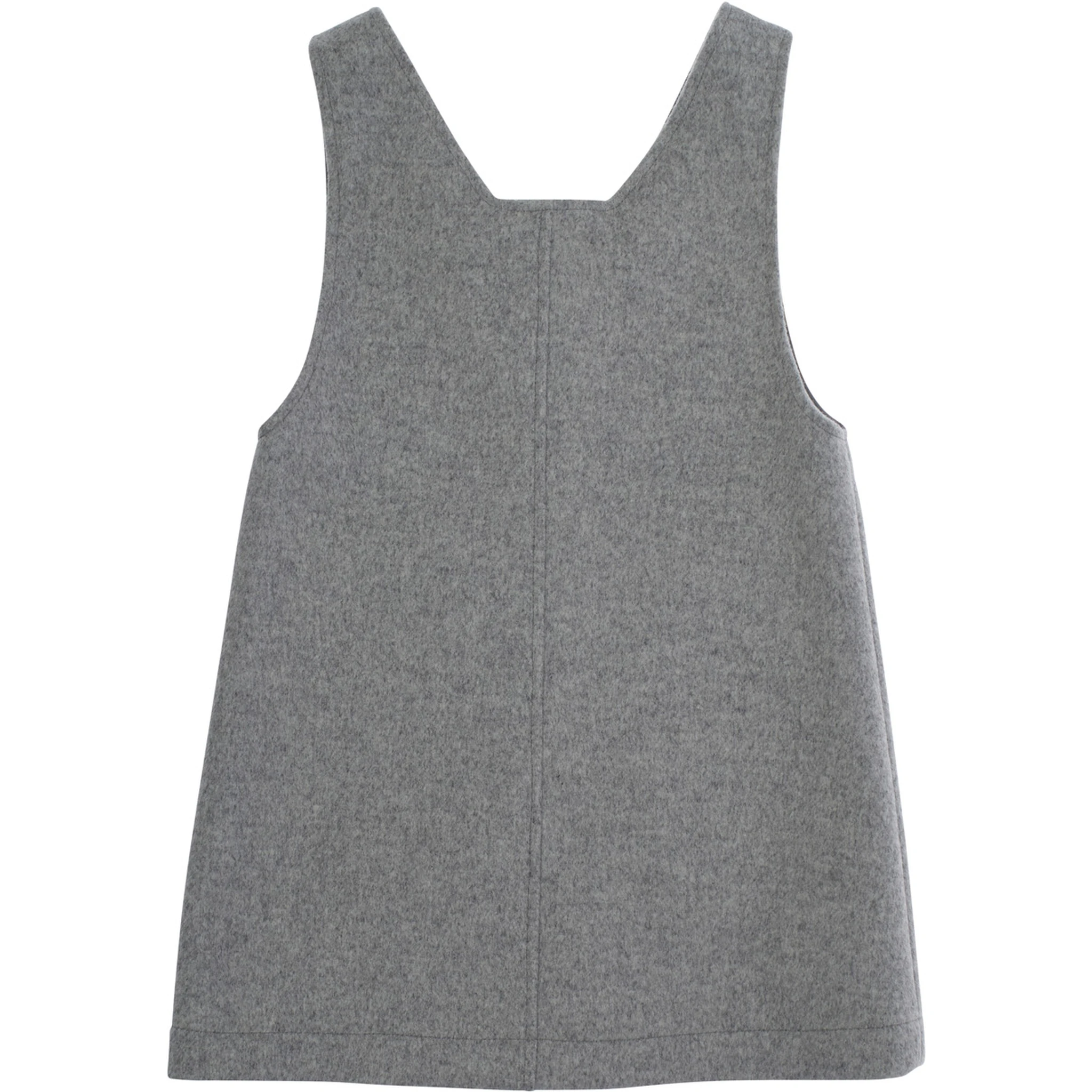 Grey Sleeveless Dress with Logo Embroidery on the Front in Wool Blend Girl