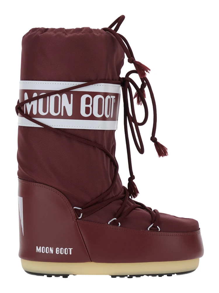 Icon Bordeaux Snow Boots with Maxi Logo Print on the Side in Tech Fabric Woman