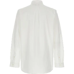 Custom Fit White Shirt with Button-Down Colllar and Pony Embroidery on the Front in Cotton Popeline Stretch Woman