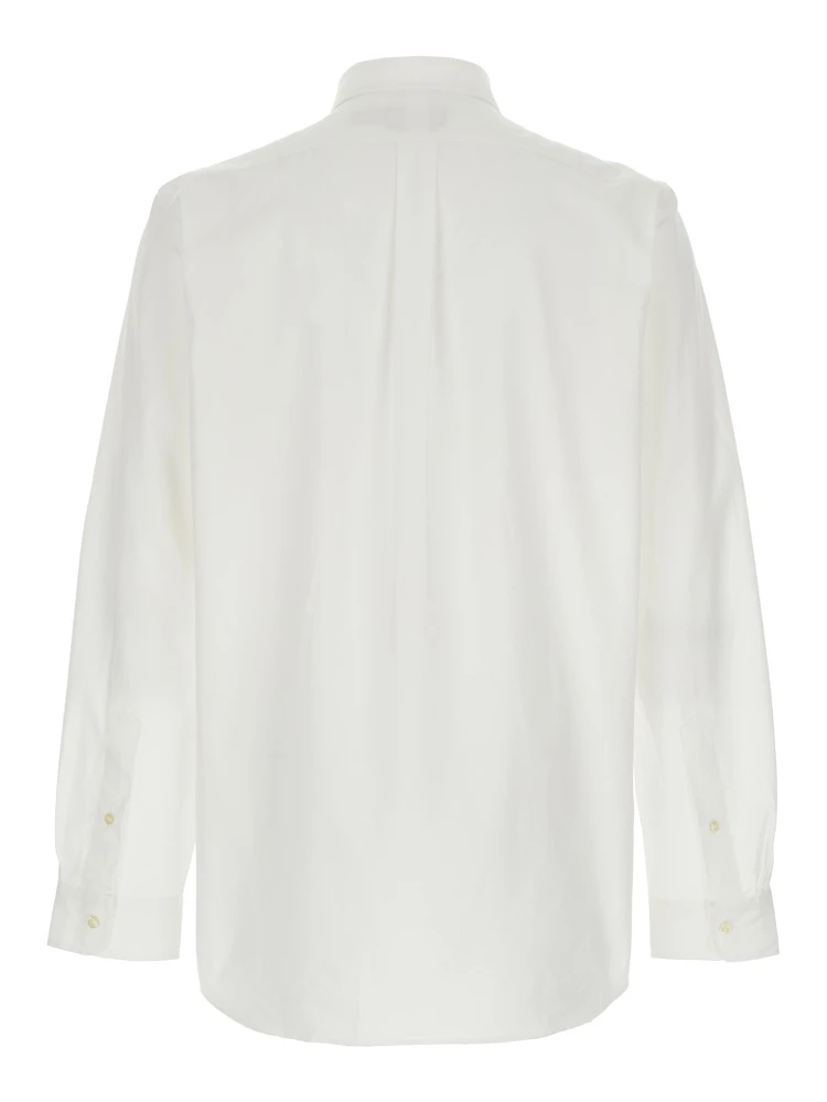Custom Fit White Shirt with Button-Down Colllar and Pony Embroidery on the Front in Cotton Popeline Stretch Woman alternative
