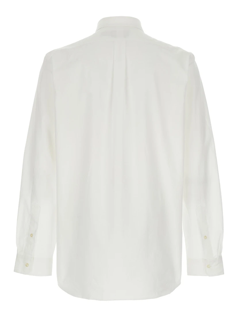 Custom Fit White Shirt with Button-Down Colllar and Pony Embroidery on the Front in Cotton Popeline Stretch Woman