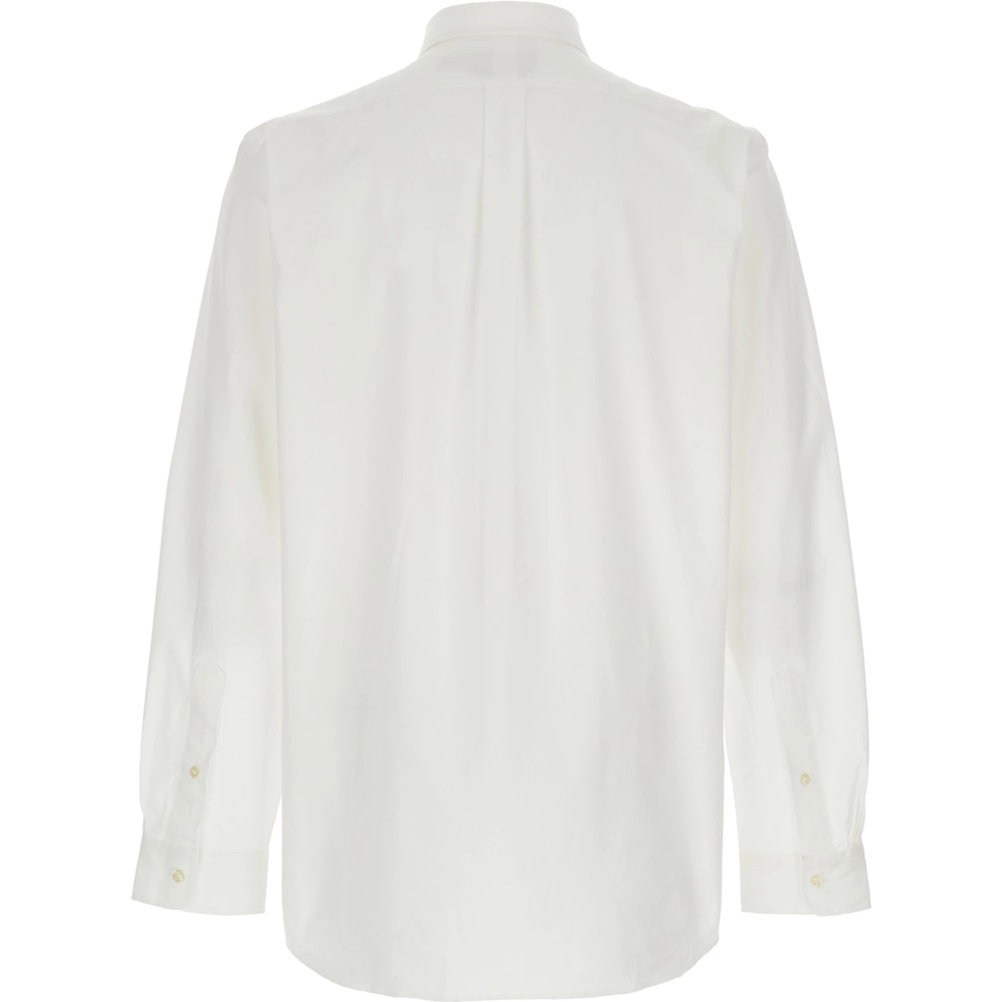 Custom Fit White Shirt with Button-Down Colllar and Pony Embroidery on the Front in Cotton Popeline Stretch Woman