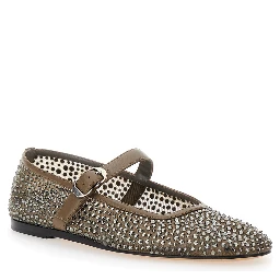 Mary Jane Metallic Ballet Flats with Strap and All-Over Beading in Fabric Woman