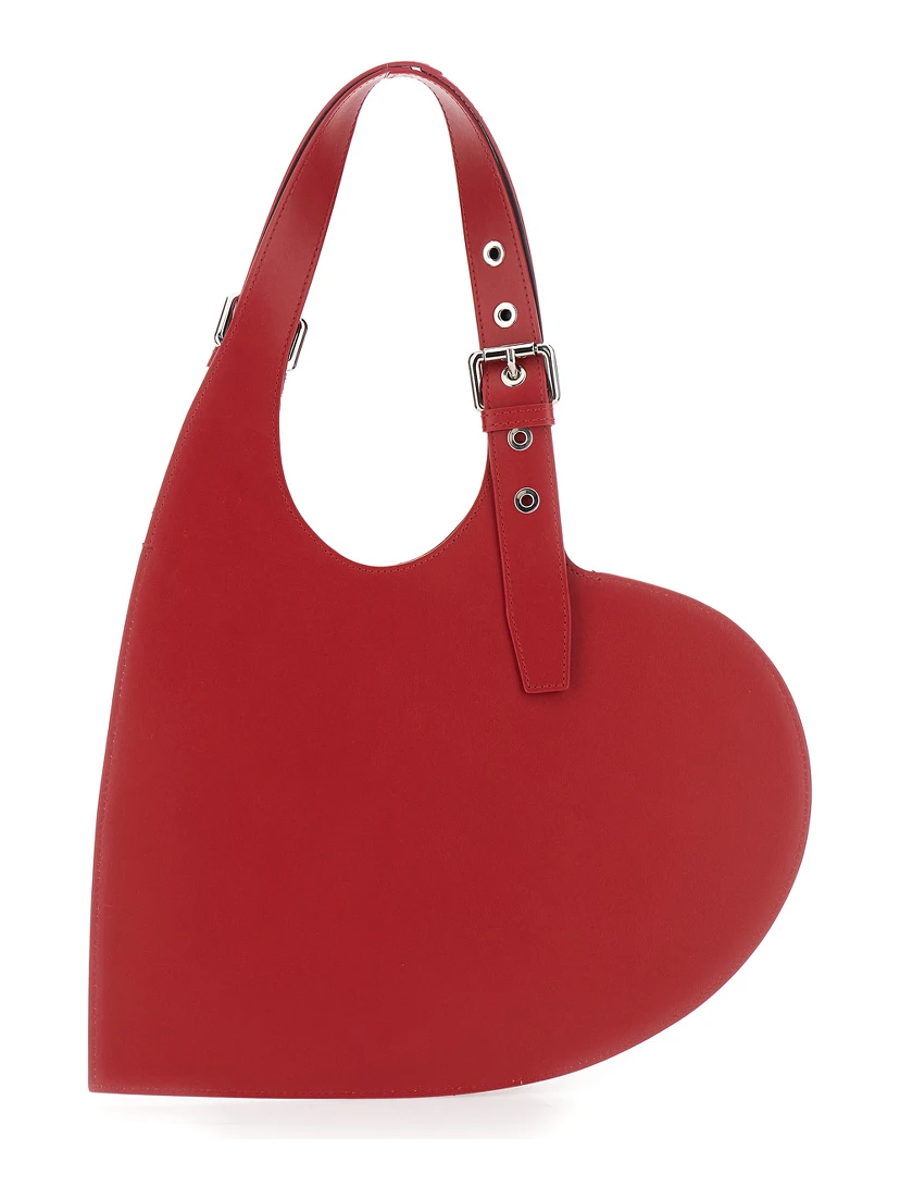 Belt Heart Red Handbag with Heart Shaped Design and Adjustable Belted Handle in Leather Woman