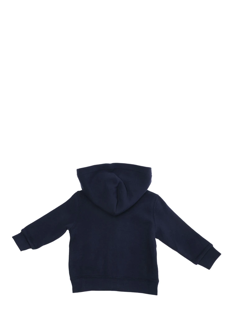 Blue Sweatshirt with Fixed Hood and Pony Embroidery on the Front in Cotton Blend Baby alternative