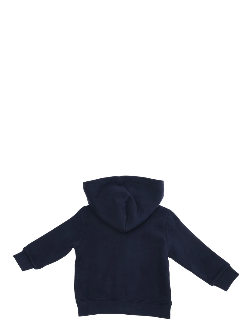 Blue Sweatshirt with Fixed Hood and Pony Embroidery on the Front in Cotton Blend Baby