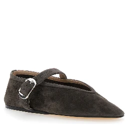 Black Ballet Shoes with Buckle-Strap Closure in Suede Woman