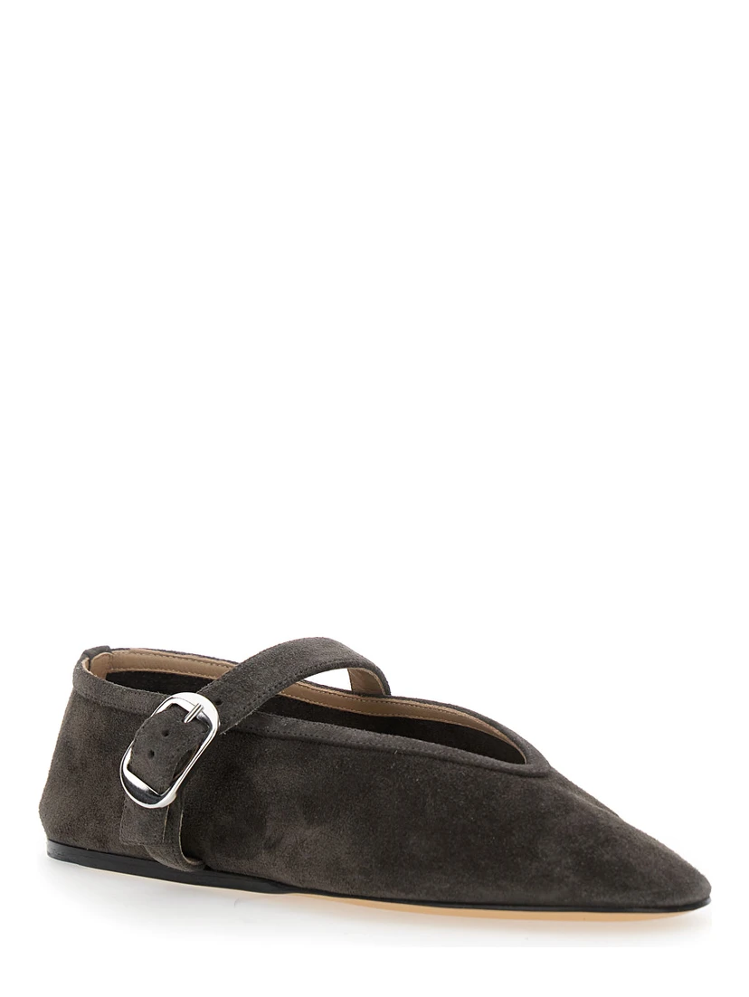 Black Ballet Shoes with Buckle-Strap Closure in Suede Woman