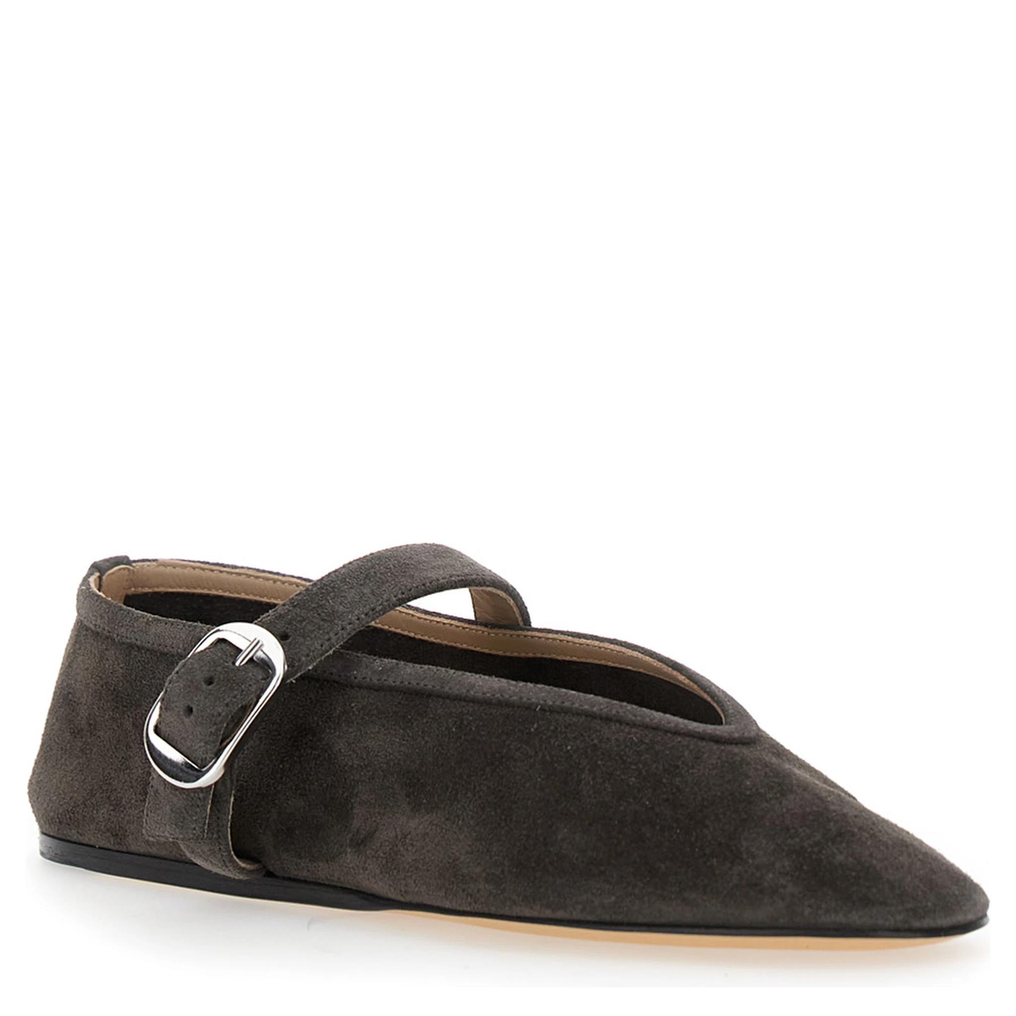 Black Ballet Shoes with Buckle-Strap Closure in Suede Woman