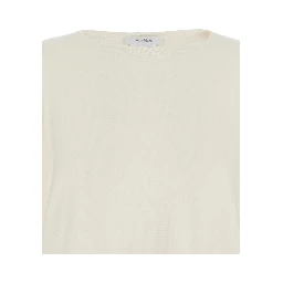 “Frais” White Round Neck Sweater with Wide Sleeves in Wool Woman