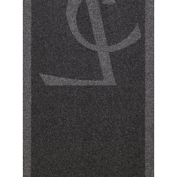 Grey Scarf with Maxi Logo Lettering and Fringed Hem in Silk Woman