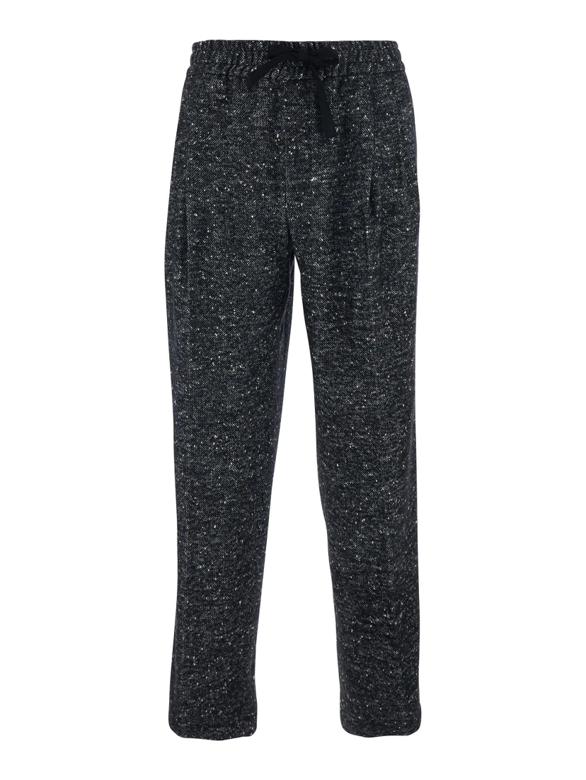 Dark Grey Trousers with Elasticated Waist with Drawstring in Wool Blend Man