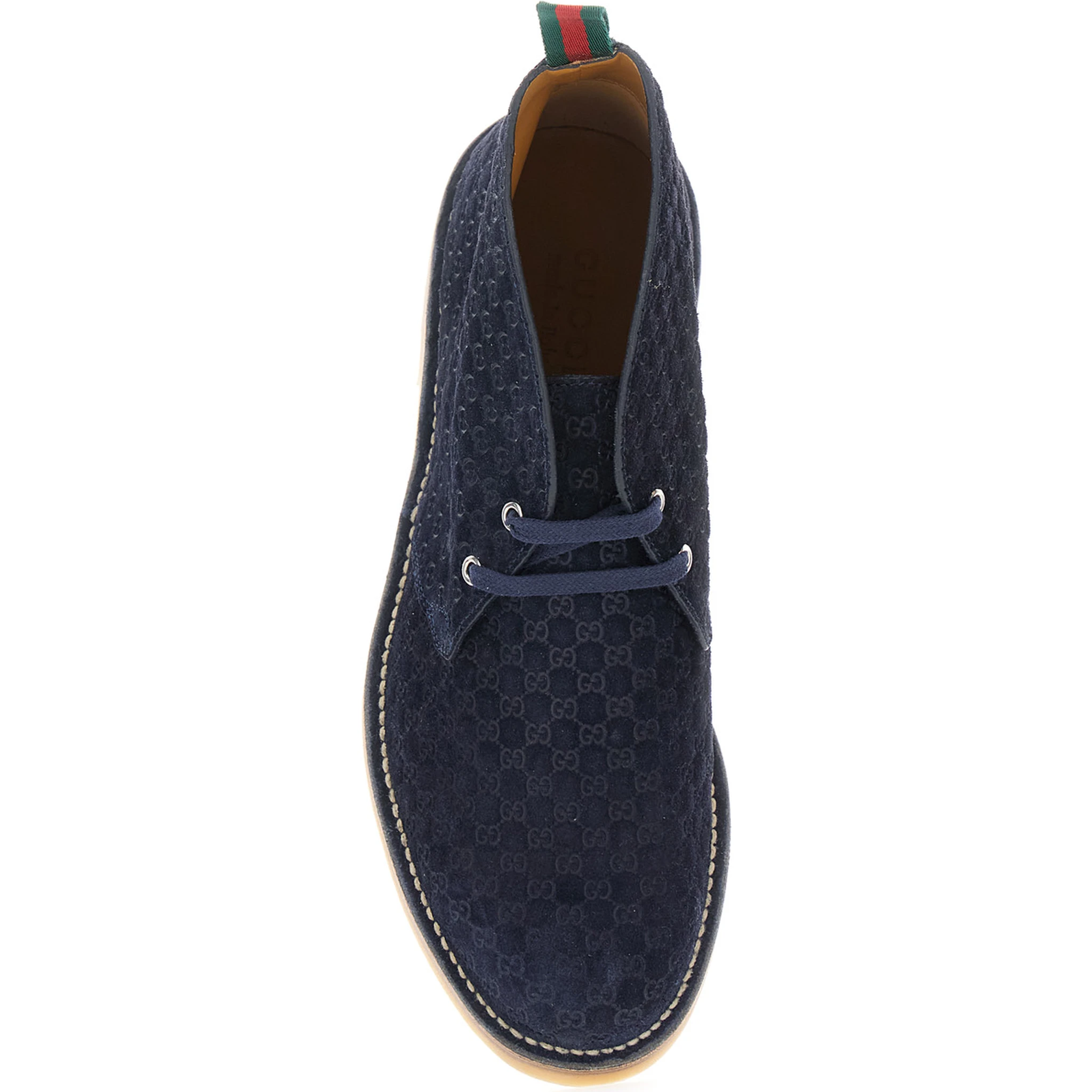 Blue Ankle Boots with Web Detail on the Heel and Low Heel in GG Suede Man