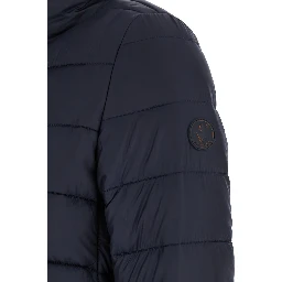Lydia Blue Down Jacket with High Neck and Logo Patch on the Sleeve in Tech Fabric Woman