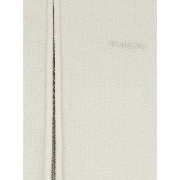 White Wool Bomber Jacket with Fixed Hood and Logo Lettering on the Front