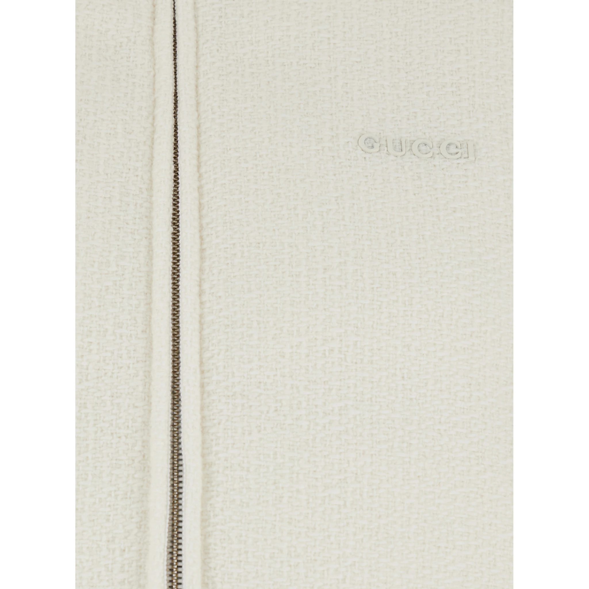 White Wool Bomber Jacket with Fixed Hood and Logo Lettering on the Front