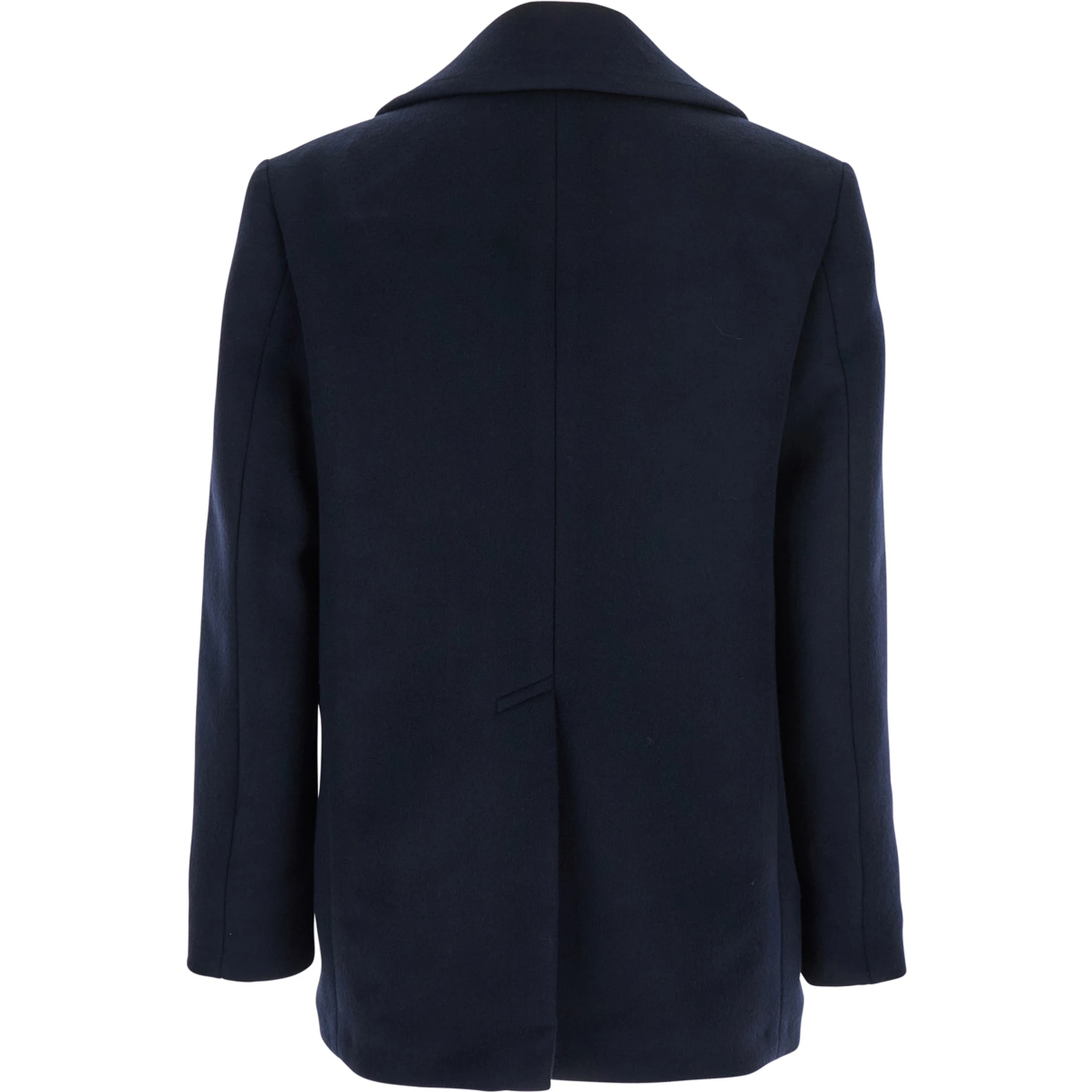 Blue Coat with Wide Lapels and Logoed Buttons in Wool Man