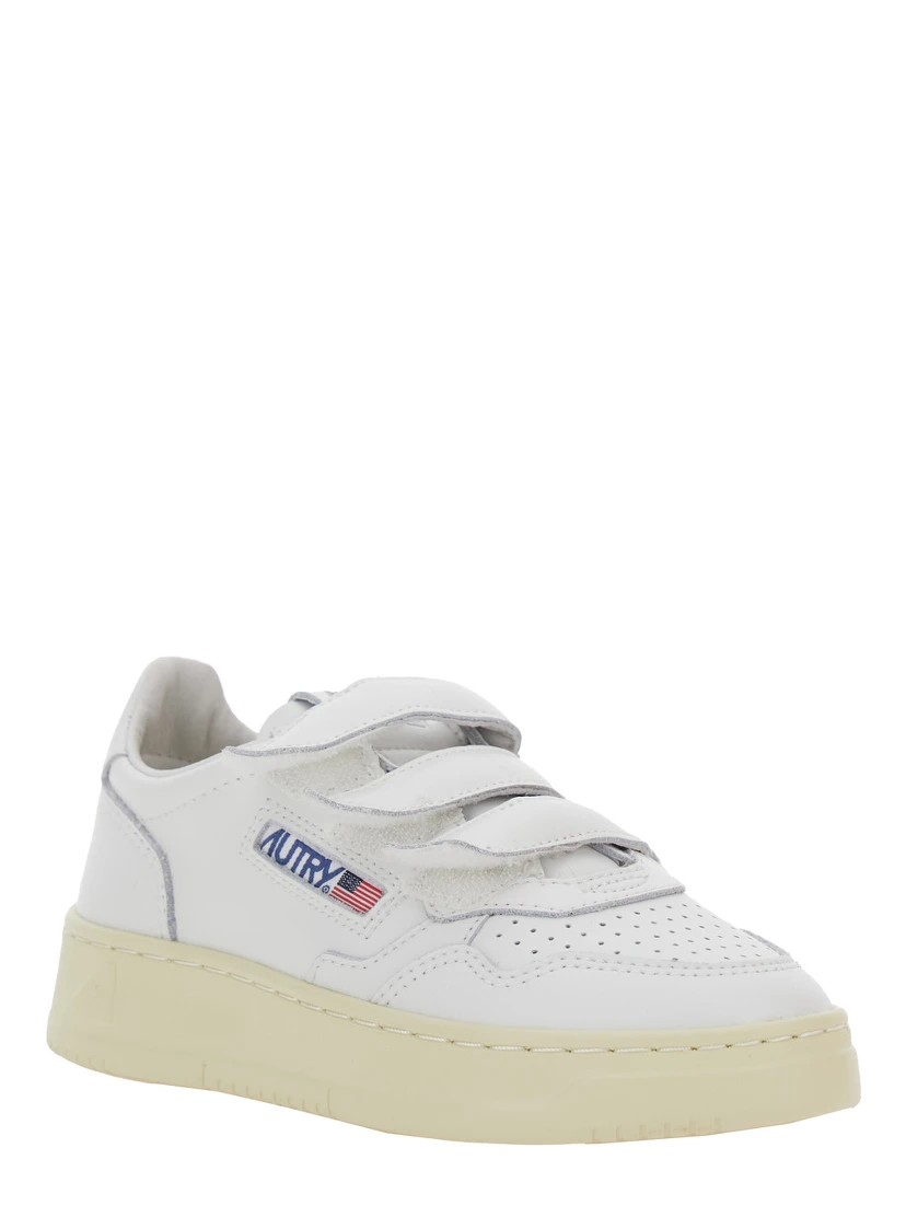 Kidstripes White Low Top Sneakers with Logo Patch on Tongue and Side in Leather Boy