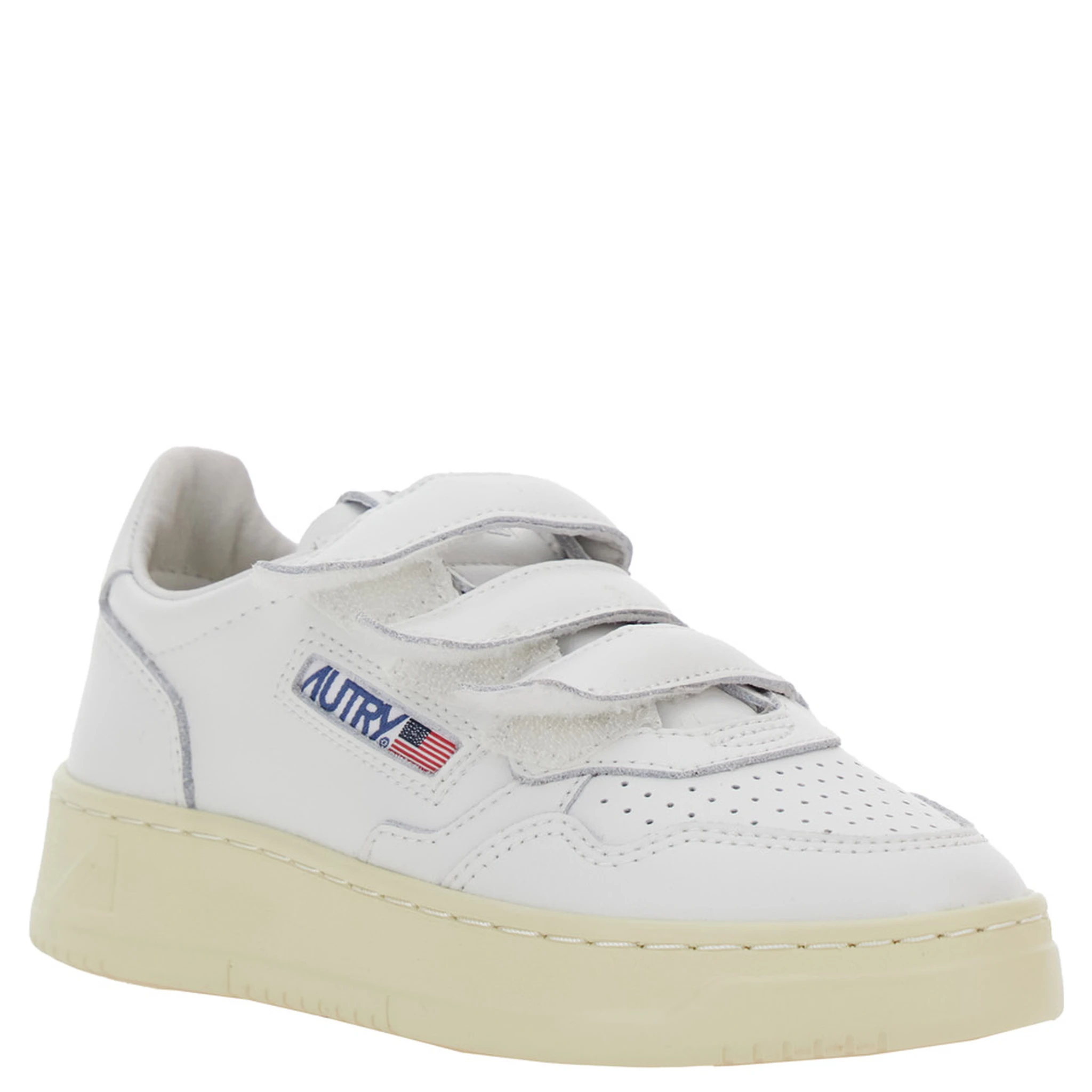 Kidstripes White Low Top Sneakers with Logo Patch on Tongue and Side in Leather Boy