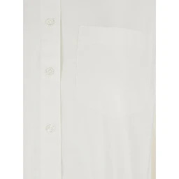 White Shirt with Button Down Collar and Logo Plaque on the Rear in Cotton Stretch Woman