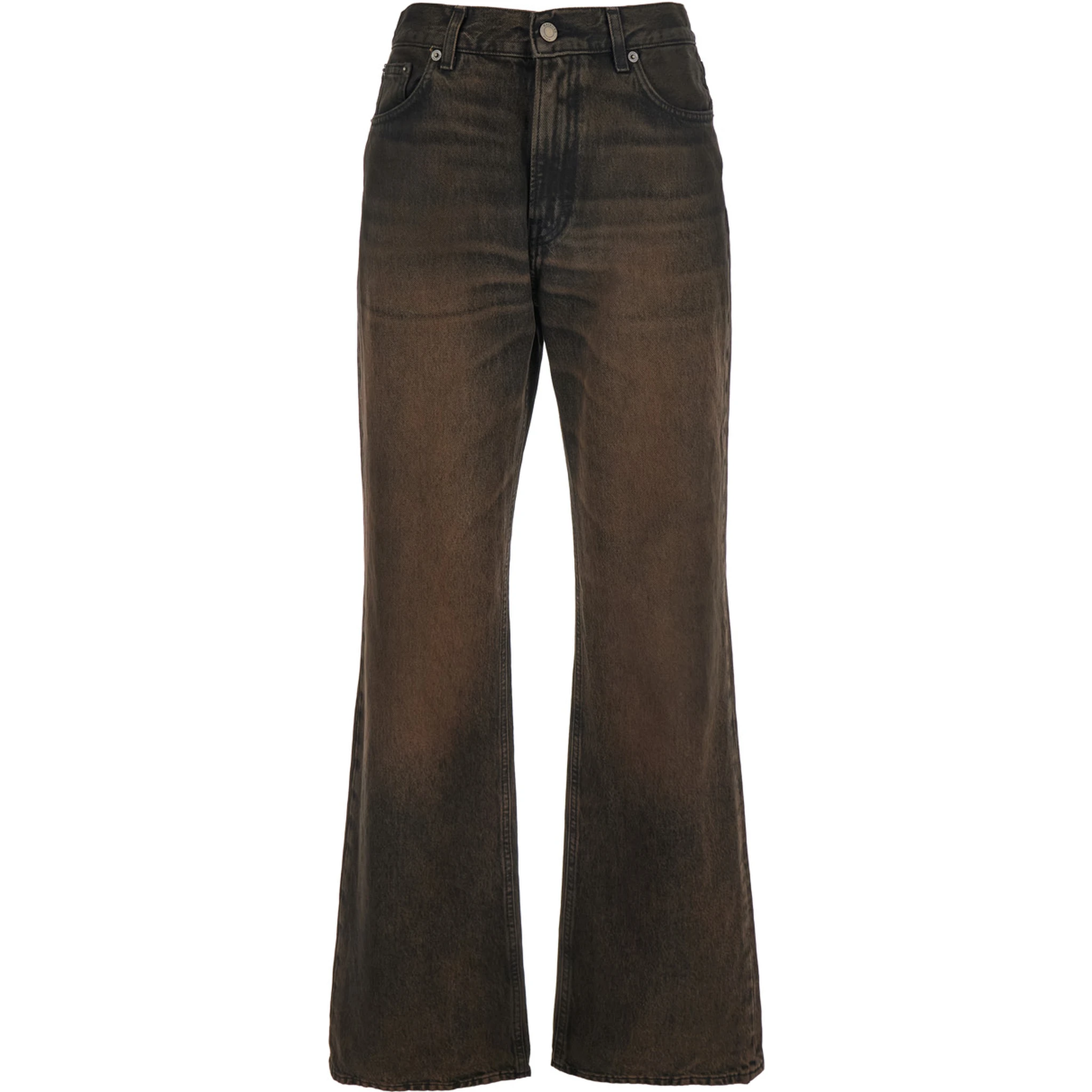 Korea Brown Jeans with Wide Leg and Logo Patch on the Rear in Denim Woman