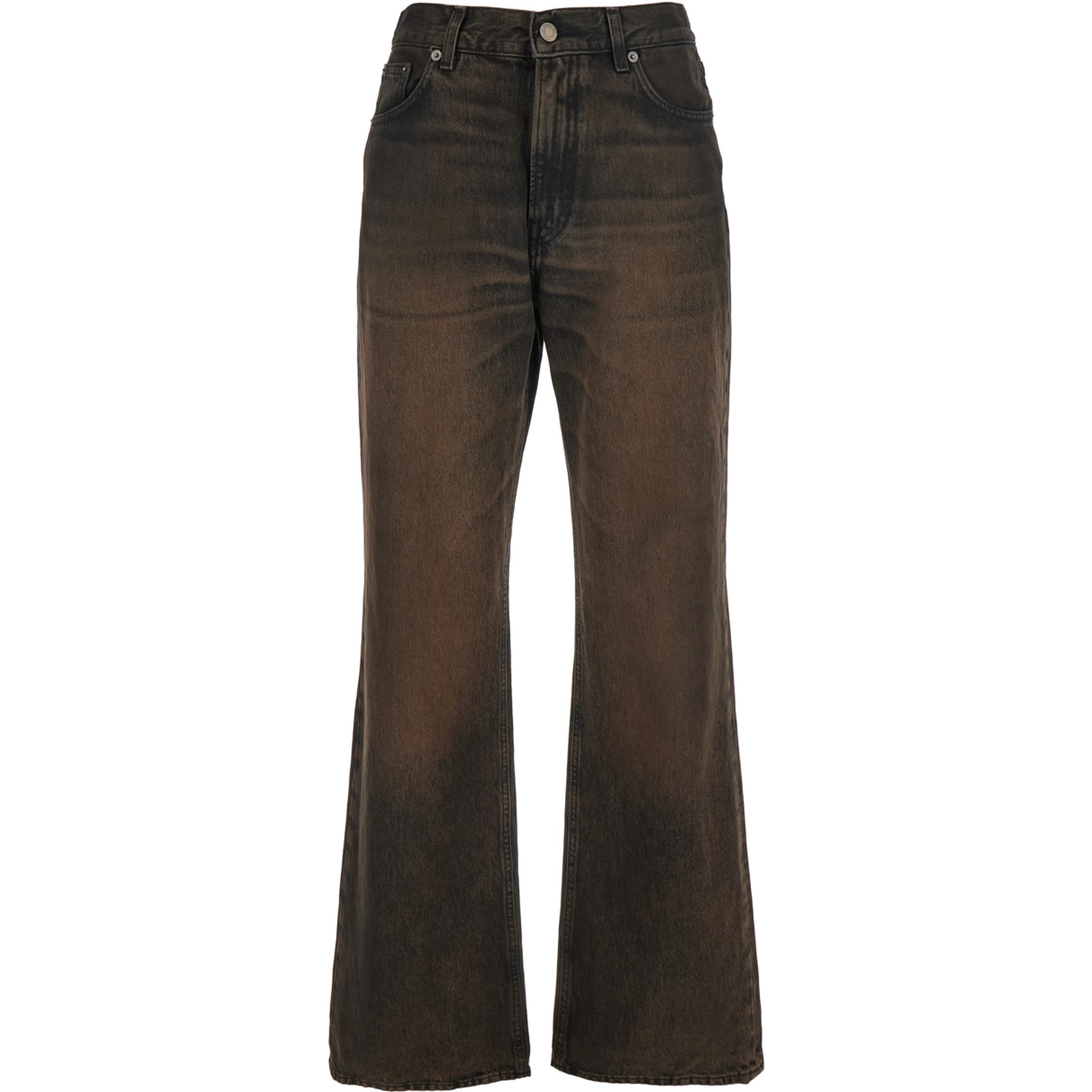 Korea Brown Jeans with Wide Leg and Logo Patch on the Rear in Denim Woman