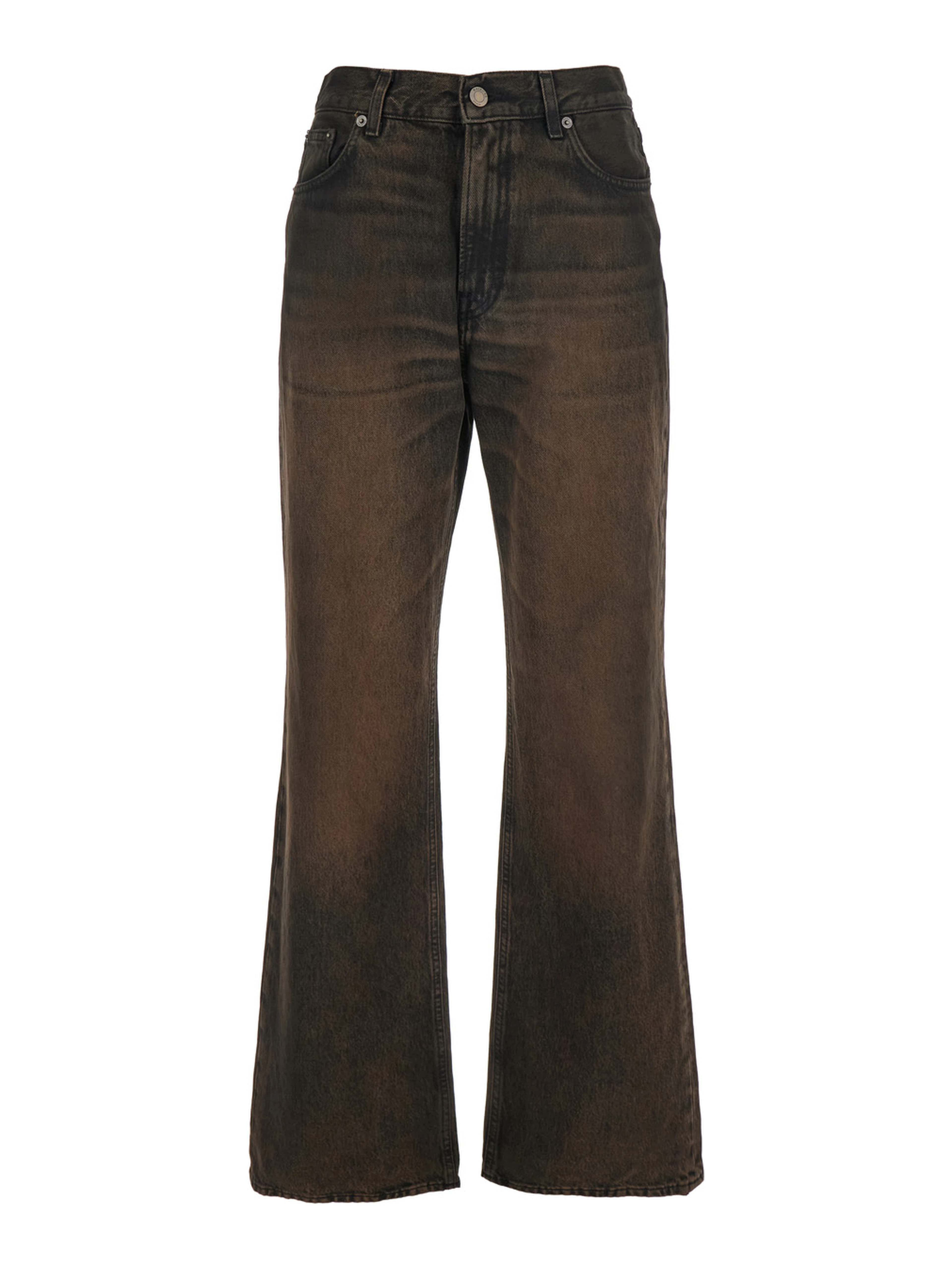 Korea Brown Jeans with Wide Leg and Logo Patch on the Rear in Denim Woman